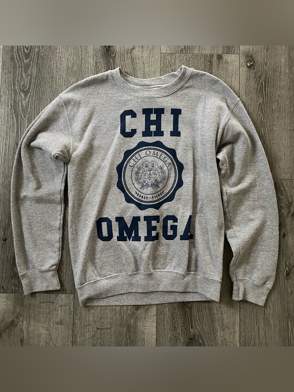 Gildan Heavy Blend Grey/Blue College CHI Omega Sweatshirt